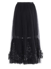 HEYFANCYSTYLE Womens Tulle Sequin Midi Skirt, Pull-On, Black, Designer